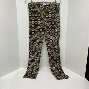 Talbots Womens Geometric Print Straight Leg Pants Black Tan Size 10